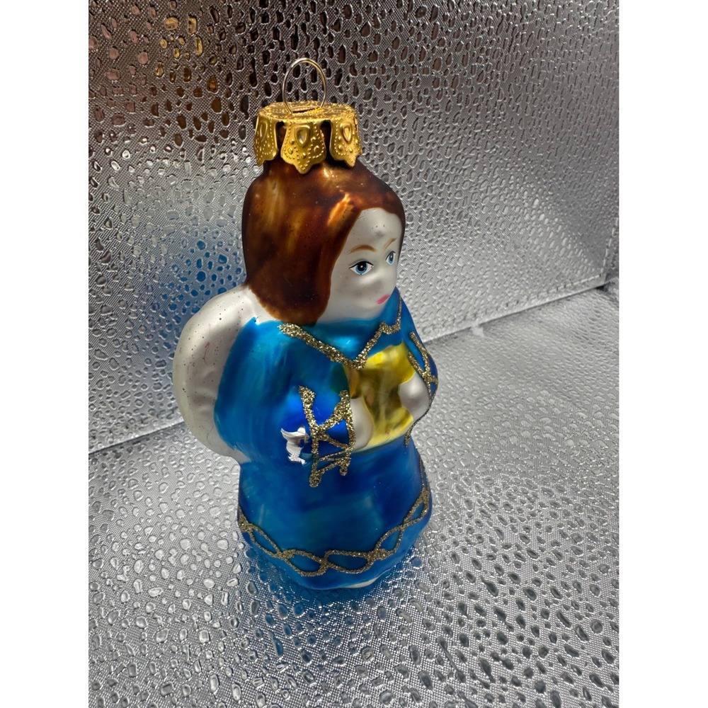 Vintage Blown Glass Angel Ornament Blue Robe Gold Glitter Wings Christmas - Picture 4 of 10